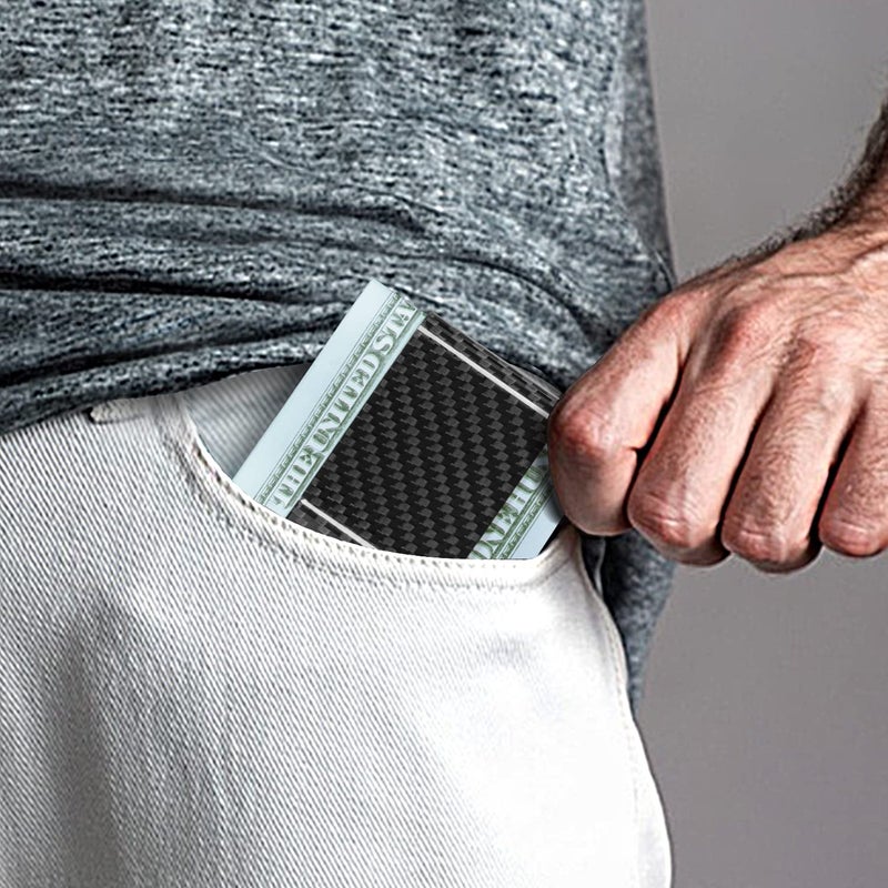 Travelambo Carbon Fiber Money Clip Front Pocket Wallet Minimalist Wallet Slim Wallet Credit Business Card Holder (CB black) - Image 4