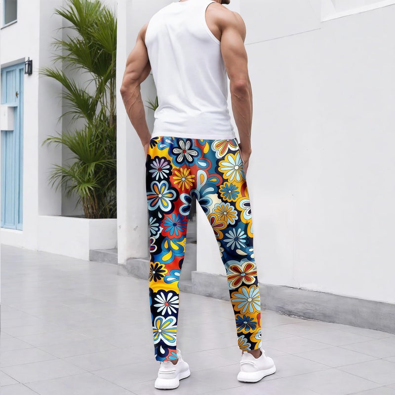 Bopika Mens Women Sweatpants 80s 90s Retro Joggers Sports Pant Funny Track Pants with Pockets (US, Alpha (Alpha), XXL, Regular, Regular, Blue Flowers) - Image 3