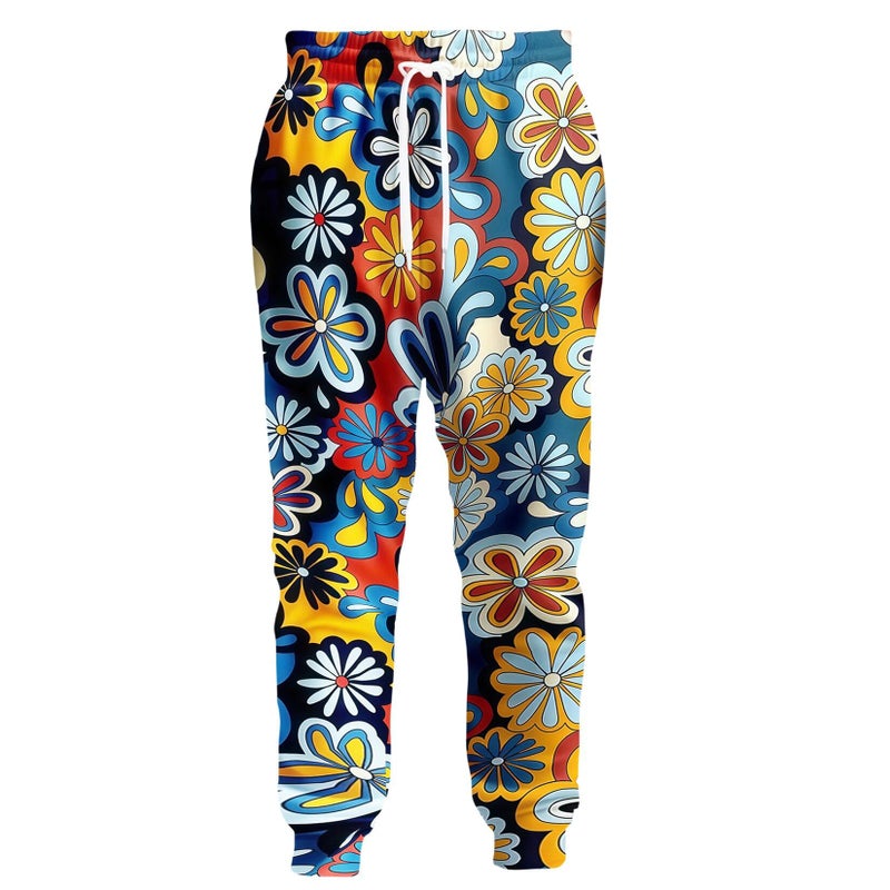 Bopika Mens Women Sweatpants 80s 90s Retro Joggers Sports Pant Funny Track Pants with Pockets (US, Alpha (Alpha), XXL, Regular, Regular, Blue Flowers) - Image 1