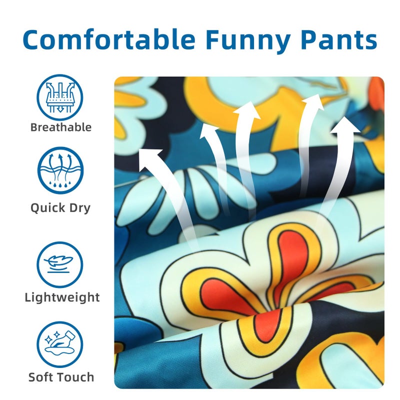 Bopika Mens Women Sweatpants 80s 90s Retro Joggers Sports Pant Funny Track Pants with Pockets (US, Alpha (Alpha), XXL, Regular, Regular, Blue Flowers) - Image 5