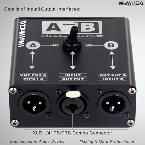 WisWinDa Pro XLR Passive A/B Switch Box Reversible Operation Design Balanced Audio Converter 2 Channel HiFi Stereo Audio Selector No Loss Switching Aluminum Shell (XLR A/B Swtich Box (F-2M)) - Image 4