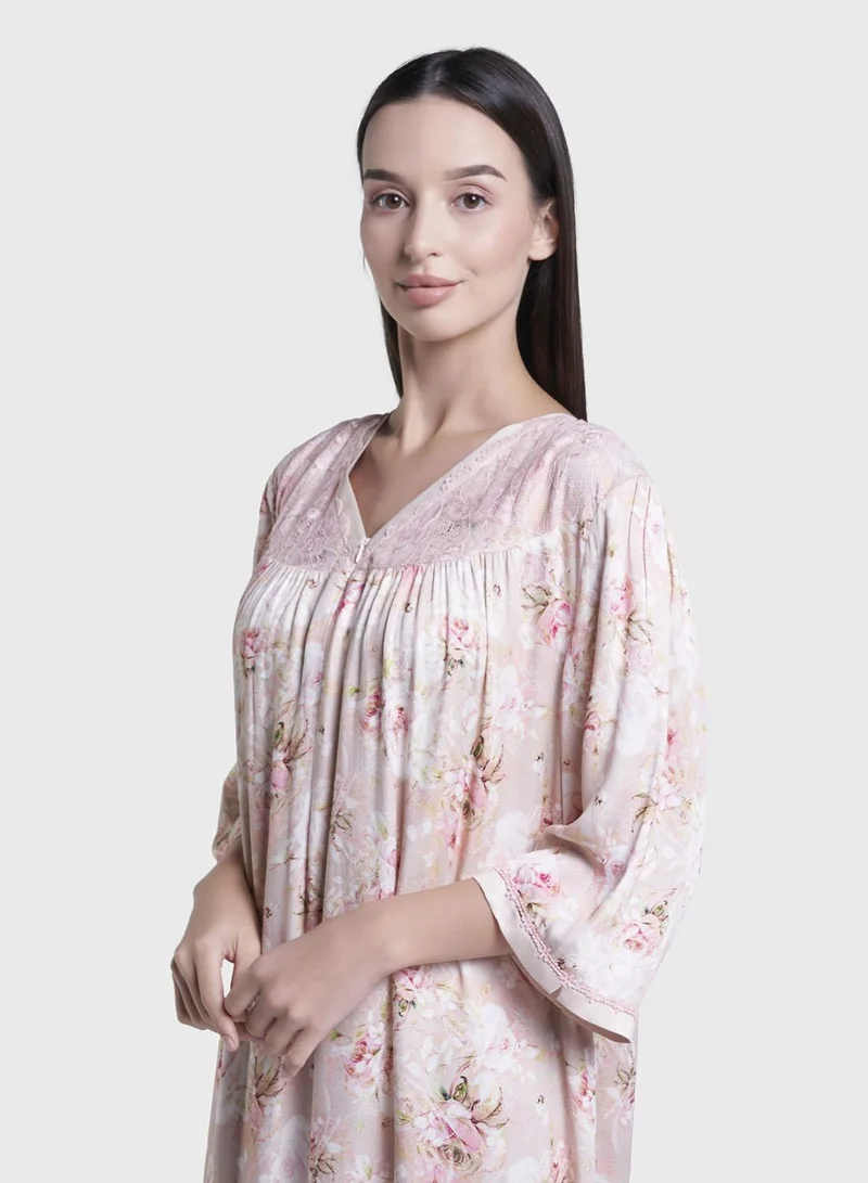 كشخة Pearl Blush Floral Print Long Nightwear Dress (CNH414)