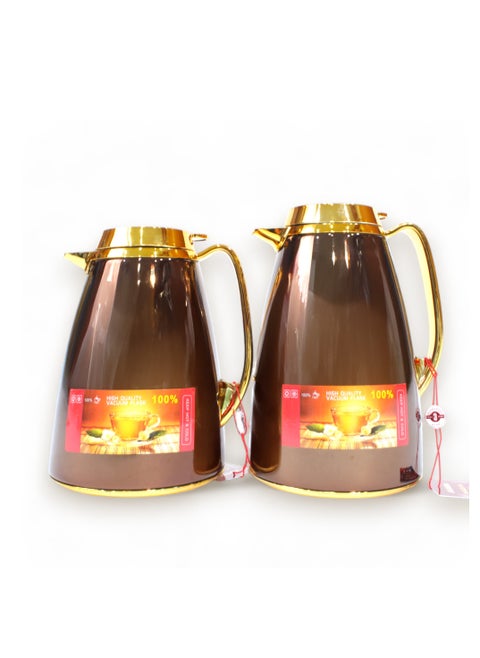 Al-Nokhba Vacuum Flask Set – Enjoy hot and cold drinks on the go with an insulated double-wall vacuum-sealed design, leak-proof lid, and unique handle. Convenient push-button access (0.6 Litre & 1.0 Litre)