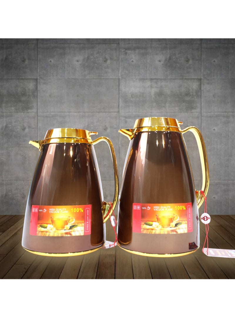 Generic - Al-Nokhba Vacuum Flask Set – Enjoy hot and cold drinks on the go with an insulated double-wall vacuum-sealed design, leak-proof lid, and unique handle. Convenient push-button access (0.6 Litre & 1.0 Litre) - Image 1