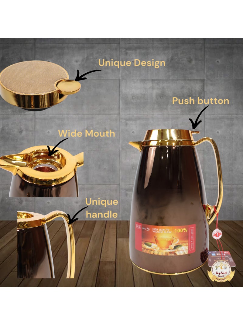 Generic - Al-Nokhba Vacuum Flask Set – Enjoy hot and cold drinks on the go with an insulated double-wall vacuum-sealed design, leak-proof lid, and unique handle. Convenient push-button access (0.6 Litre & 1.0 Litre) - Image 1