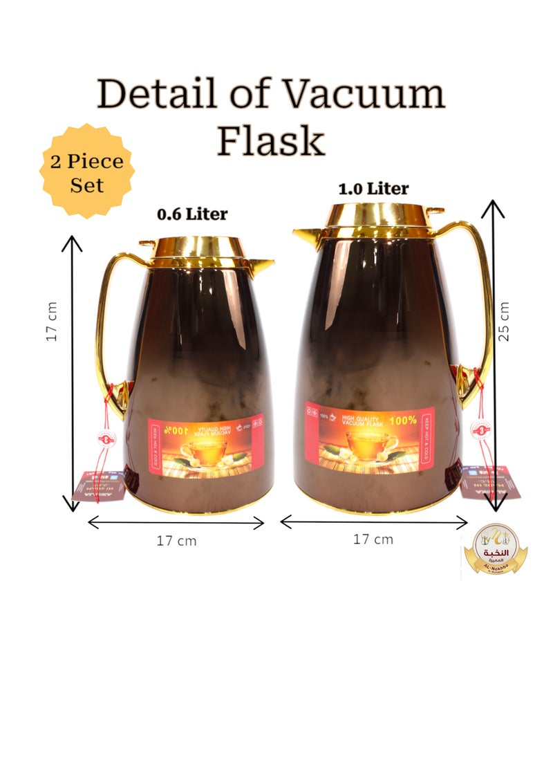 Generic - Al-Nokhba Vacuum Flask Set – Enjoy hot and cold drinks on the go with an insulated double-wall vacuum-sealed design, leak-proof lid, and unique handle. Convenient push-button access (0.6 Litre & 1.0 Litre) - Image 1