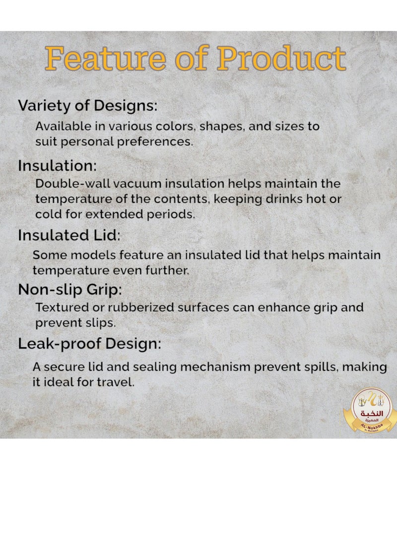 Generic - Al-Nokhba Vacuum Flask Set – Enjoy hot and cold drinks on the go with an insulated double-wall vacuum-sealed design, leak-proof lid, and unique handle. Convenient push-button access (0.6 Litre & 1.0 Litre) - Image 1