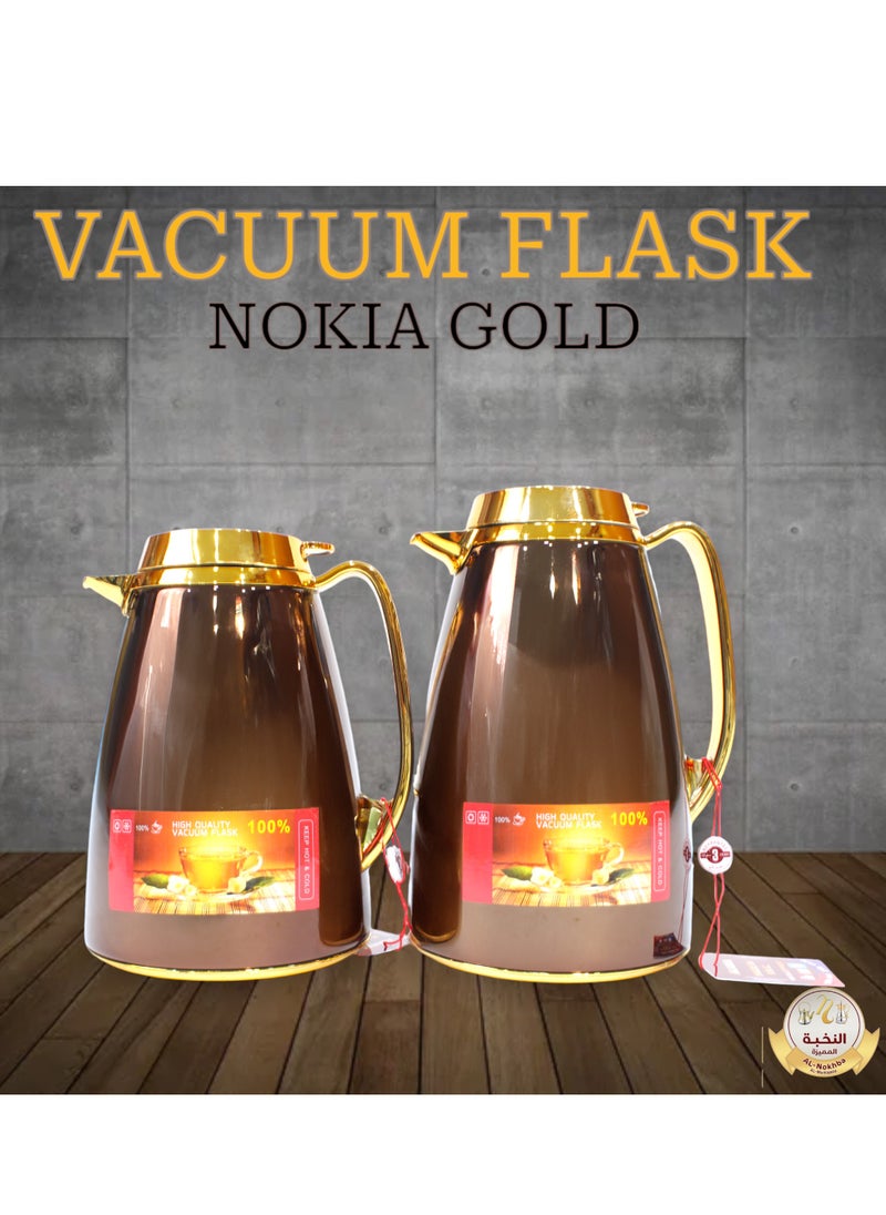 Generic - Al-Nokhba Vacuum Flask Set – Enjoy hot and cold drinks on the go with an insulated double-wall vacuum-sealed design, leak-proof lid, and unique handle. Convenient push-button access (0.6 Litre & 1.0 Litre) - Image 1