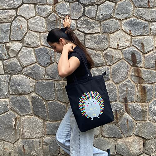 EcoRight Eco Right Canvas Tote Bags for Women with Zip, College Bag for Girls, 100% Organic Cotton Tote Bag for Shopping, Travel & beach bags for women (Porcupine) - Image 2