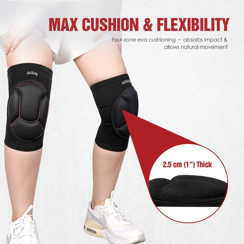 MitButy Protective Knee Pads for Men, Women & Kids â€“ 1 Pair Thick Foam Cushioned Pads for Volleyball, Dance, Gardening, Wrestling & Kneeling â€“ Durable Protection for Work & Sports (M: 15.5â€“21.5") - Image 2