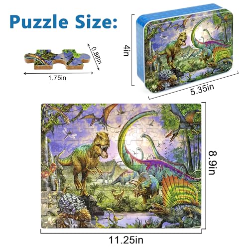 LELEMON Puzzles for Kids Ages 48Dinosaur 100 Piece Puzzles for KidsEducational Kids Puzzles Jigsaw Puzzles in a Metal BoxChildren 100 Piece Puzzle Games Puzzle Toys for Girls and Boys - Image 5