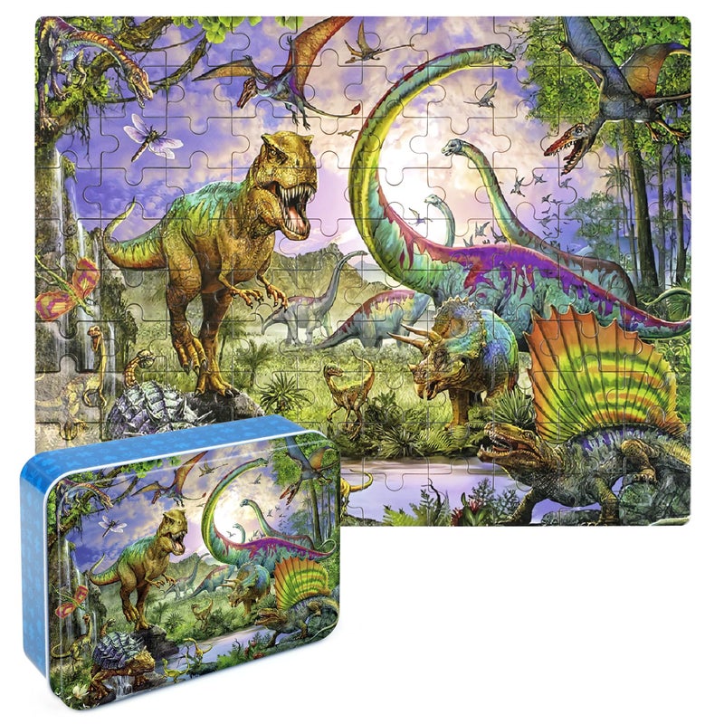 LELEMON Puzzles for Kids Ages 48Dinosaur 100 Piece Puzzles for KidsEducational Kids Puzzles Jigsaw Puzzles in a Metal BoxChildren 100 Piece Puzzle Games Puzzle Toys for Girls and Boys - Image 3