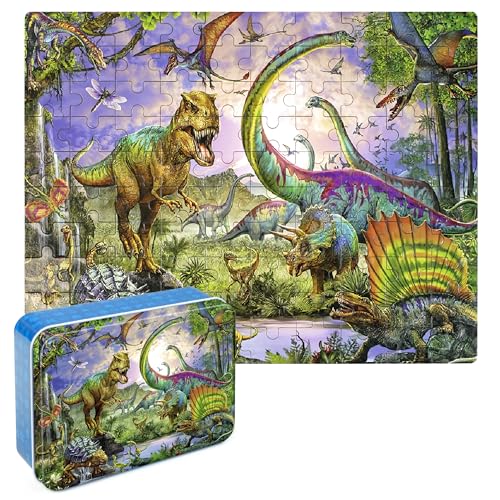 LELEMON Puzzles for Kids Ages 48Dinosaur 100 Piece Puzzles for KidsEducational Kids Puzzles Jigsaw Puzzles in a Metal BoxChildren 100 Piece Puzzle Games Puzzle Toys for Girls and Boys - Image 1