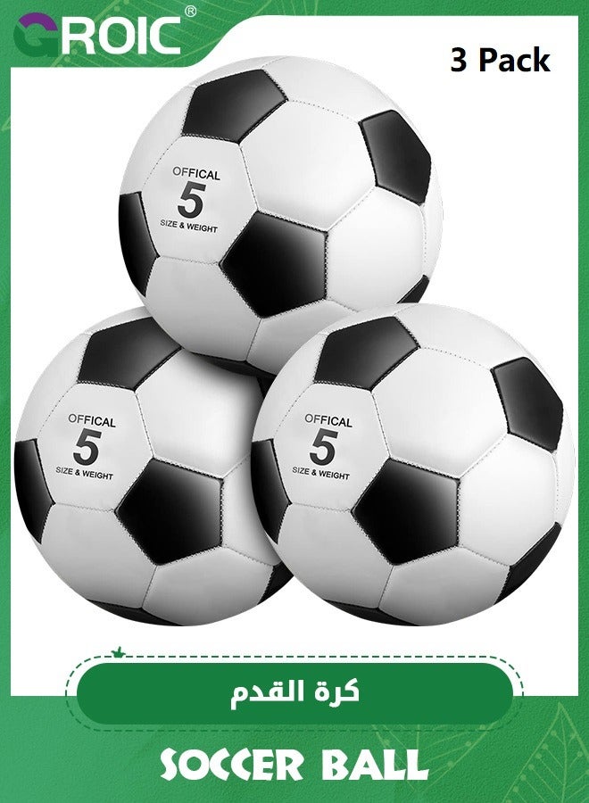 GROIC 3 Pcs Soccer Ball Bulk Official Size 5 Soccer Ball with Pump Deflated and Carry Bag Youth Soccer Ball Operation Soccer Training, Outside Sport Soccer Ball Training Ball for youth Kids Adult Teens - Image 1