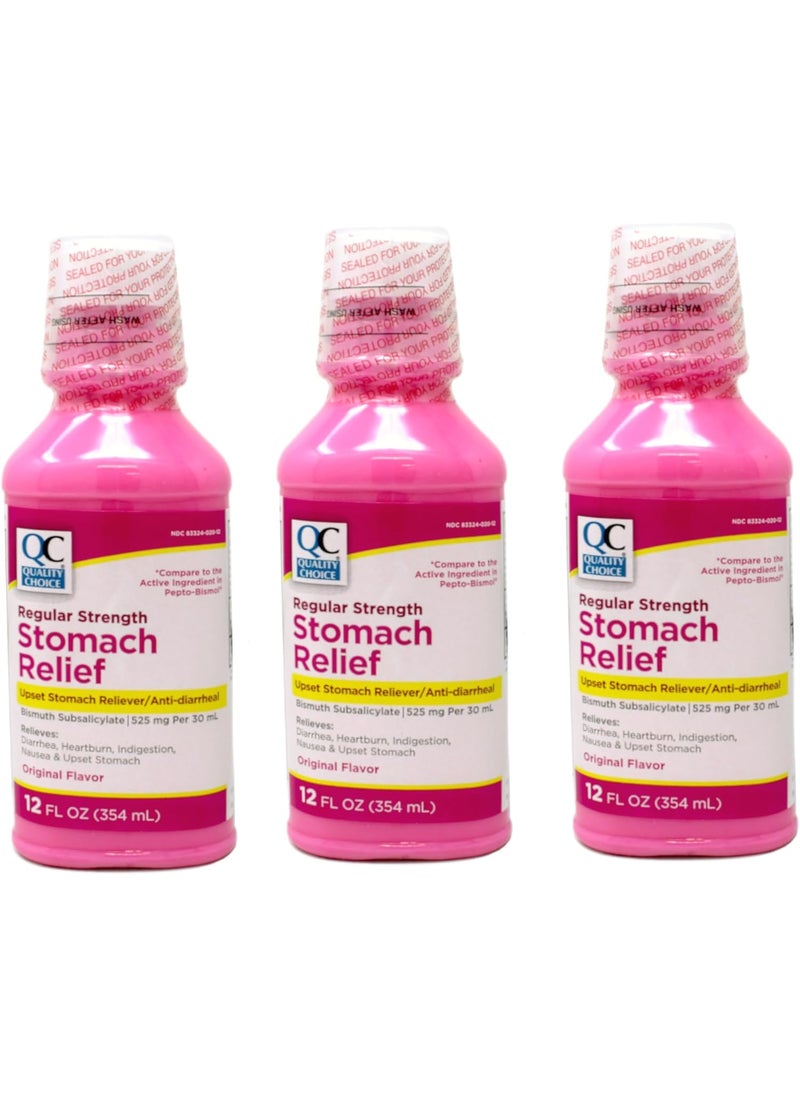 Quality Choice Quality Choice Stomach Relief, Regular Strength, Upset Stomach Reliever/Anti-Diarrheal, Original Flavor, 12 fl oz. (Pack of 3) 