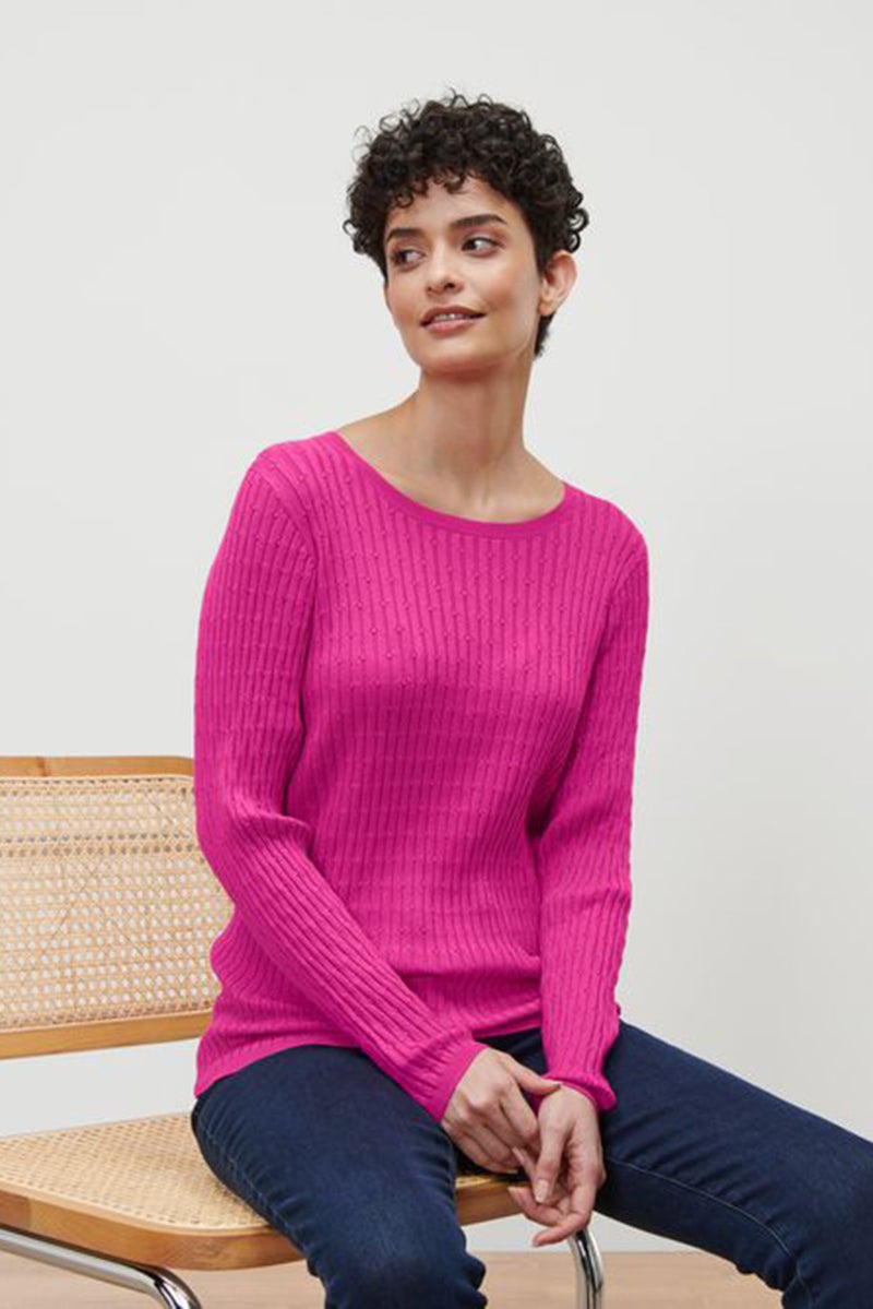 Tchibo Women Round Neck Long Sleeve Textured Blouse, Pink - Image 1