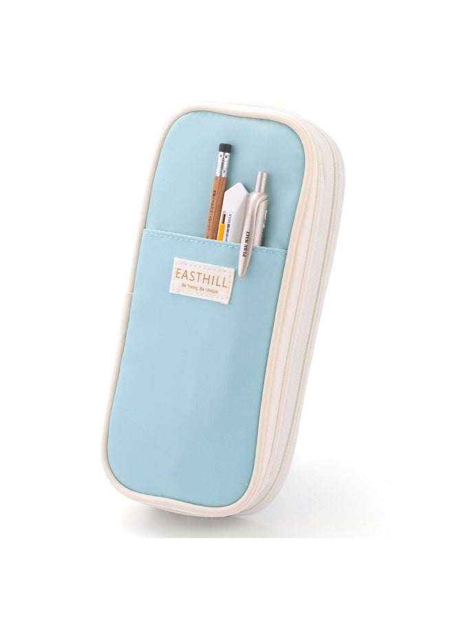 EASTHILL - EASTHILL Canvas Big Capacity Pencil Case Large Pencil Pouch Stationery Pen Bag For Teen Girls, Blue, Zipper Pouch Style (Blue) - Image 1