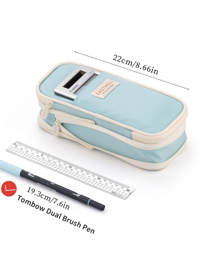 EASTHILL - EASTHILL Canvas Big Capacity Pencil Case Large Pencil Pouch Stationery Pen Bag For Teen Girls, Blue, Zipper Pouch Style (Blue) - Image 1