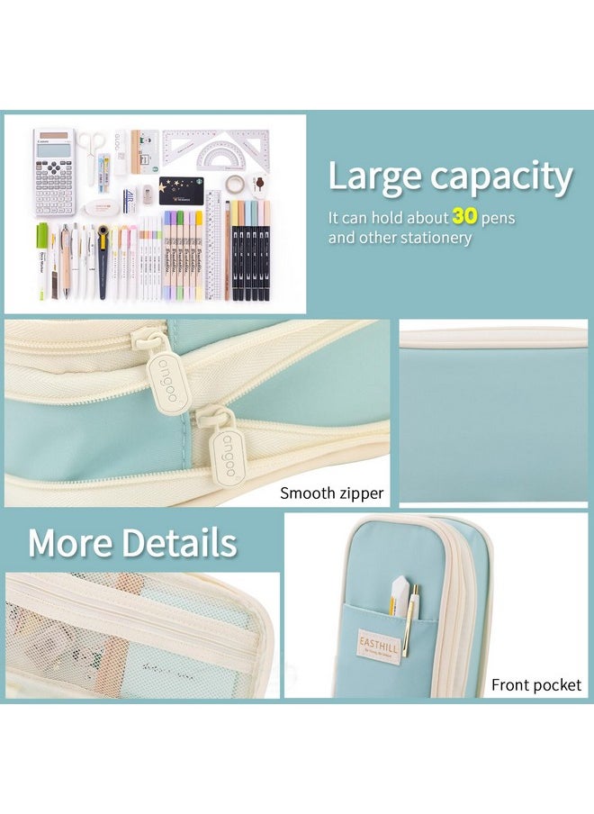 EASTHILL - EASTHILL Canvas Big Capacity Pencil Case Large Pencil Pouch Stationery Pen Bag For Teen Girls, Blue, Zipper Pouch Style (Blue) - Image 1
