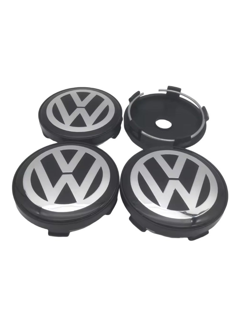 76mm Wheel Center Hub Caps Set of 4 Black Alloy Rim Covers Easy Clip-On Fit Replacement Durable Wheel Center Caps Compatible with Volkswagen Vehicles - Image 1