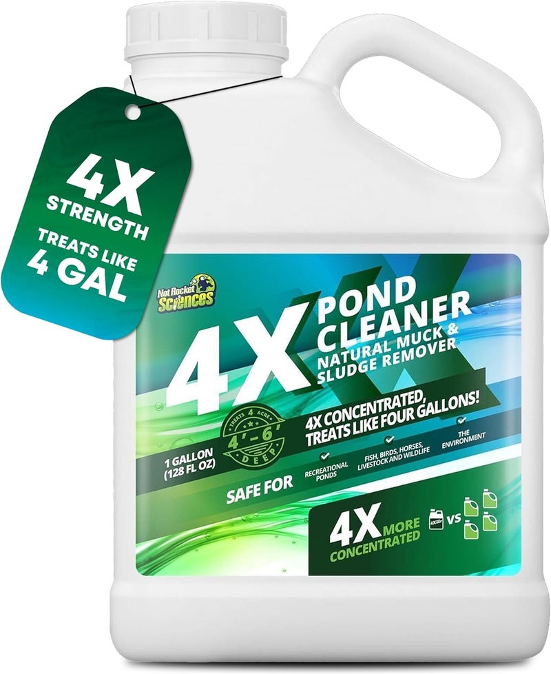 Not Rocket Sciences 1 Gallon 4X Pond Cleaner - Treats Like 4 Gallons & Covers 4 Acres - Pond Cleaner for Outdoor Ponds, Pond Muck and Sludge Remover for a Clean, Natural Look, Ideal Pond Clarifier for Outdoor Ponds - Image 1