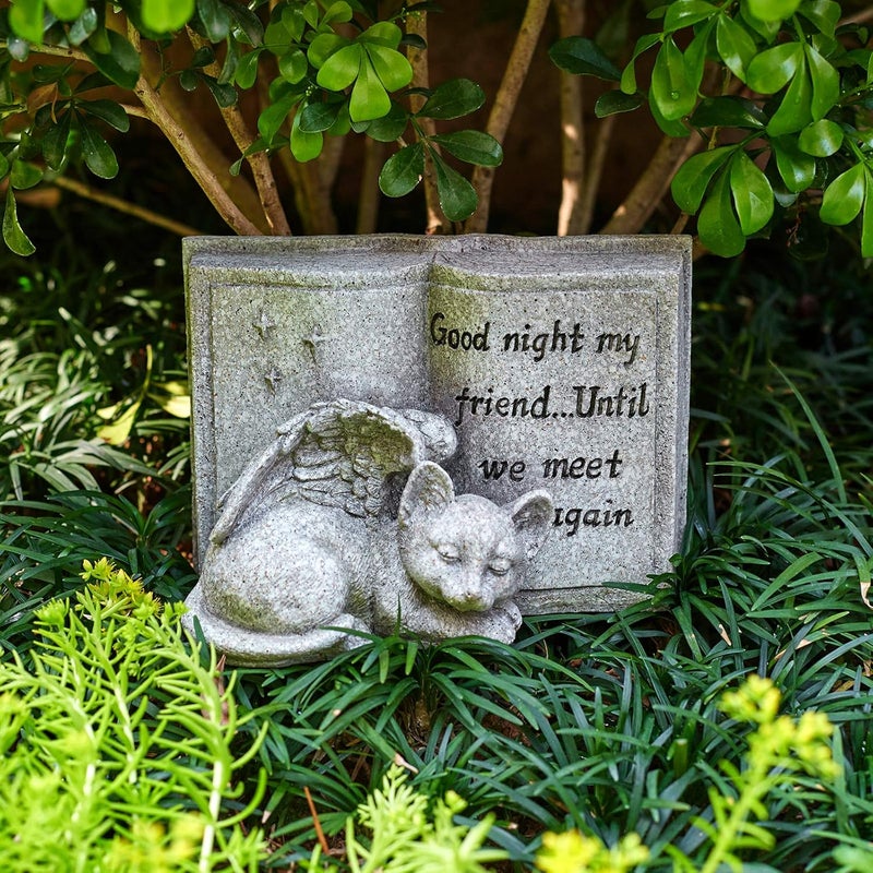 Floryden Small Cat Angel Memorial Stones, Sleeping Cat Grave Stone Markers Forever in Our Hearts. Cat Angel Figurine Outdoor Best for Deceased Pet Cat Polyresin, Stone Finish - Image 5