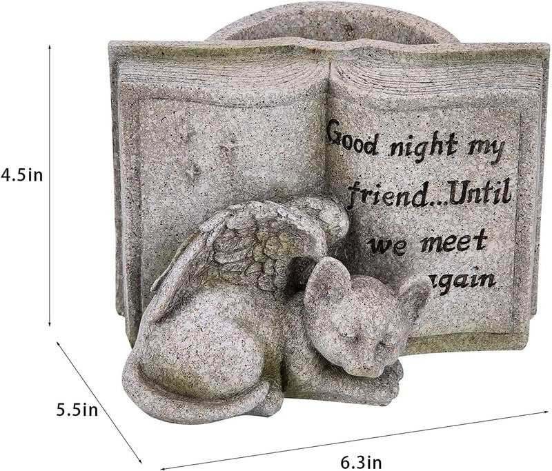 Floryden Small Cat Angel Memorial Stones, Sleeping Cat Grave Stone Markers Forever in Our Hearts. Cat Angel Figurine Outdoor Best for Deceased Pet Cat Polyresin, Stone Finish - Image 3