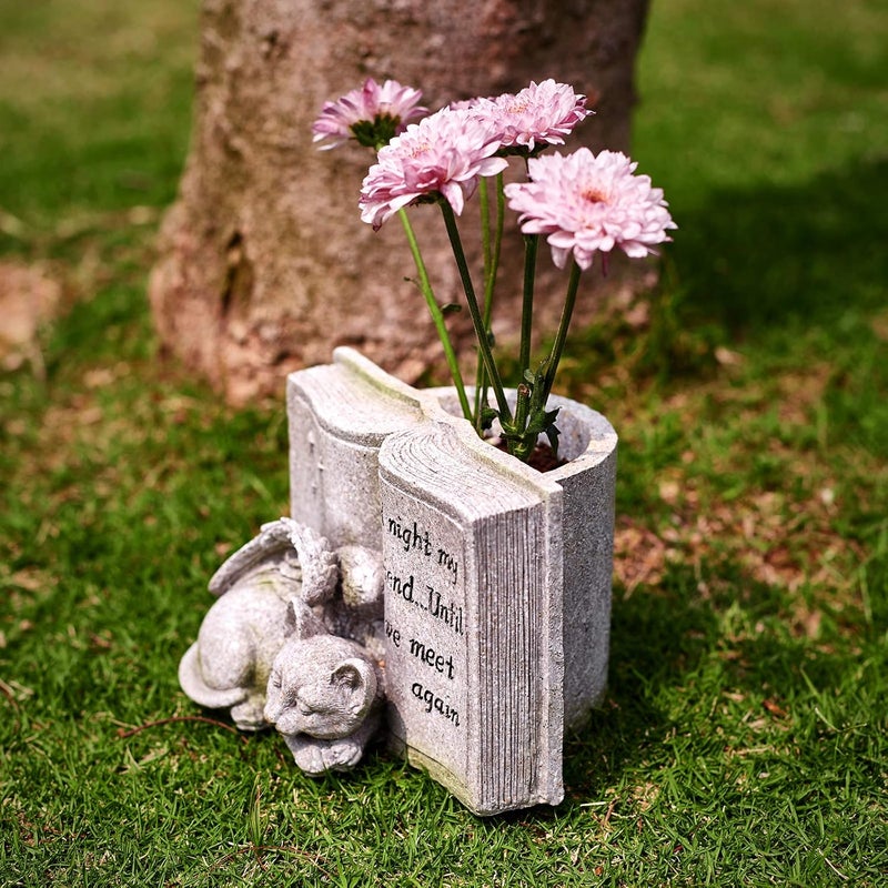 Floryden Small Cat Angel Memorial Stones, Sleeping Cat Grave Stone Markers Forever in Our Hearts. Cat Angel Figurine Outdoor Best for Deceased Pet Cat Polyresin, Stone Finish - Image 2