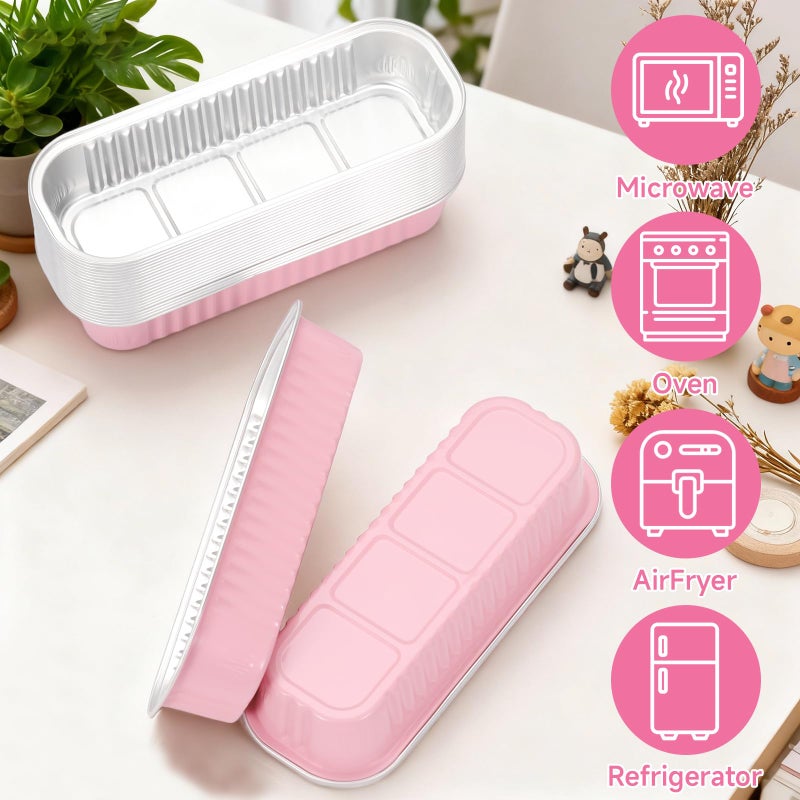 Orlashop 6.8oz Mini Loaf Pans with Lids, 100 Pcs Disposable Rectangular Aluminum Cake Pans, Pink Baking Pans with Lids and Spoons, Includes 20 Pink Gift Bags, Small Cake Tins Ideal for Cakes - Image 5