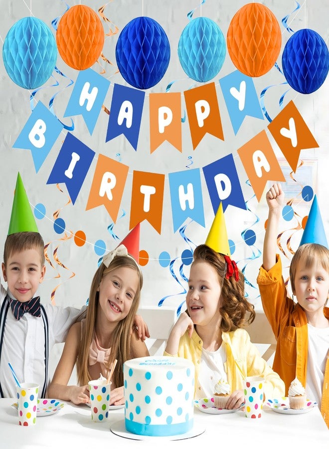Maniaacer Blue and Orange Party Decorations Happy Birthday Banner Decoration Blue Dog Party Decorations with Hanging Swirls Streamers Honeycomb Balls Circle Dots Garland for Birthdays Party Supplies - Image 5