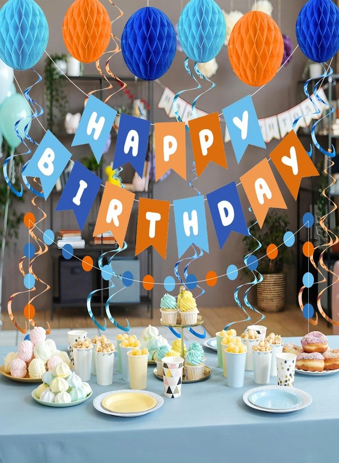 Maniaacer Blue and Orange Party Decorations Happy Birthday Banner Decoration Blue Dog Party Decorations with Hanging Swirls Streamers Honeycomb Balls Circle Dots Garland for Birthdays Party Supplies - Image 4