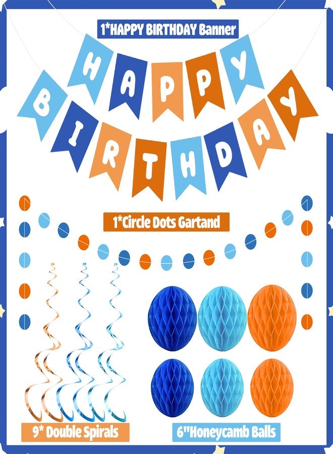 Maniaacer Blue and Orange Party Decorations Happy Birthday Banner Decoration Blue Dog Party Decorations with Hanging Swirls Streamers Honeycomb Balls Circle Dots Garland for Birthdays Party Supplies - Image 3