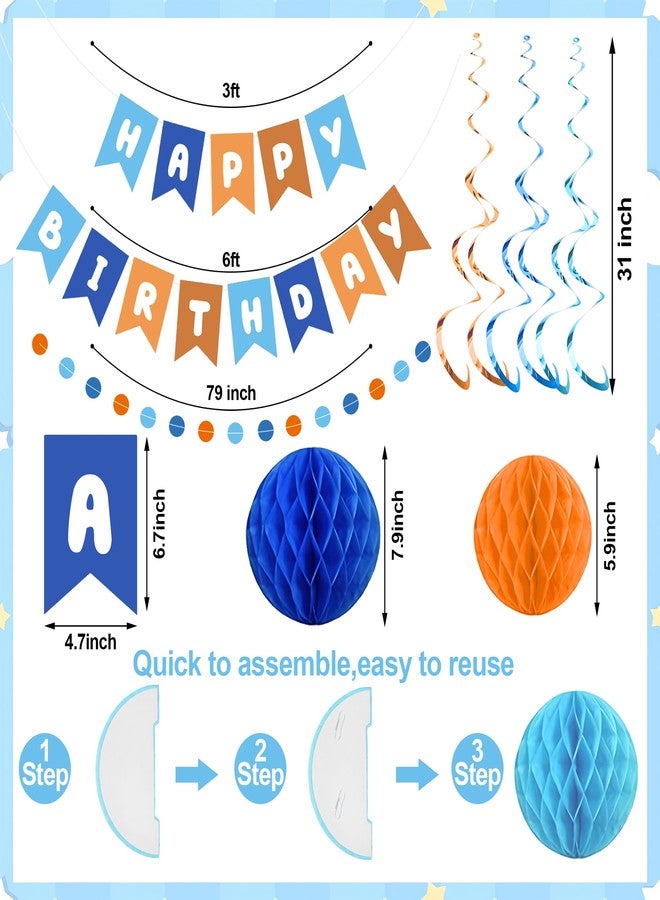 Maniaacer Blue and Orange Party Decorations Happy Birthday Banner Decoration Blue Dog Party Decorations with Hanging Swirls Streamers Honeycomb Balls Circle Dots Garland for Birthdays Party Supplies - Image 2