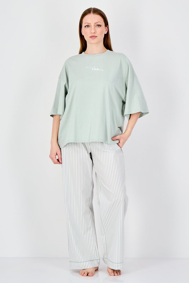 Fudo Women 2Pcs Short Sleeve Top And Bottom Pyjama Set, Multicolor - Image 1