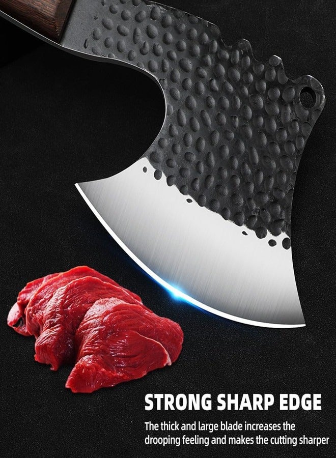 أوساويك قطع اللحم اليدوي الفؤوس الشكل شكل الخدمة الثقيلة عالية الكربون السكين الجزار القاطع قطع قطع الشيف سكين مع غطاء للمطبخ - Image 2
