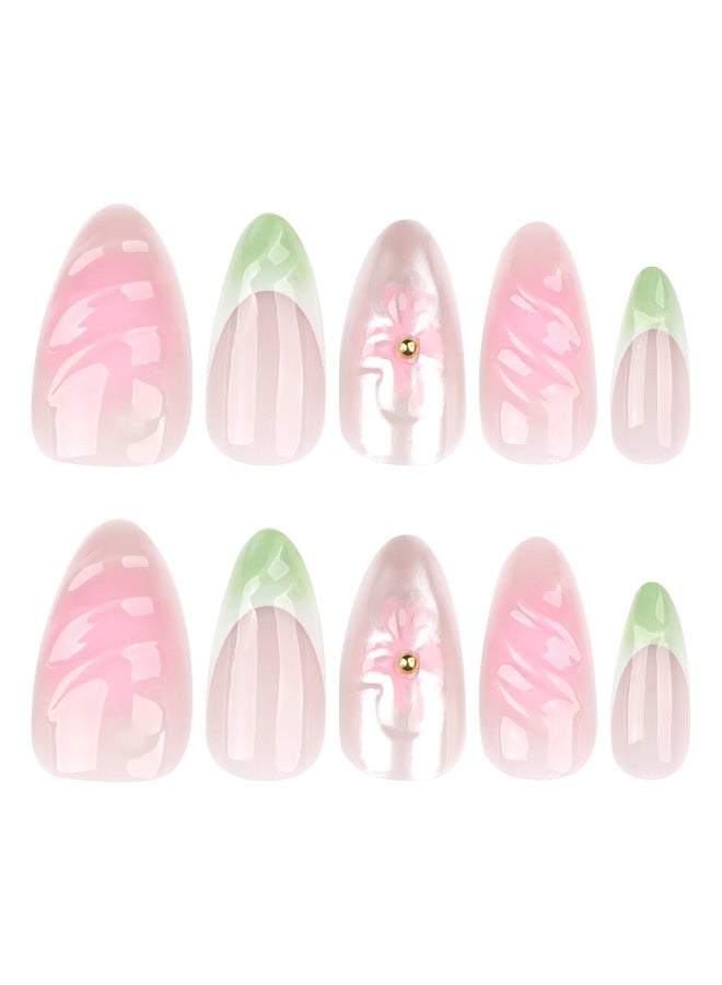 New product! French fresh gradient press - on nails, 3D flower detail, short almond fake nails | Noon Hot Sale​ - Image 4