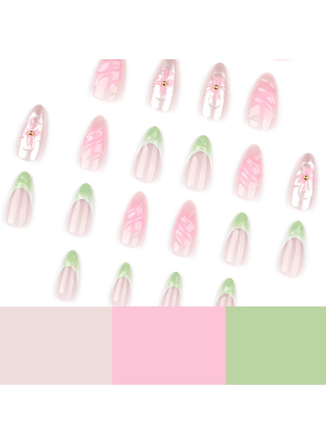 New product! French fresh gradient press - on nails, 3D flower detail, short almond fake nails | Noon Hot Sale​ - Image 5