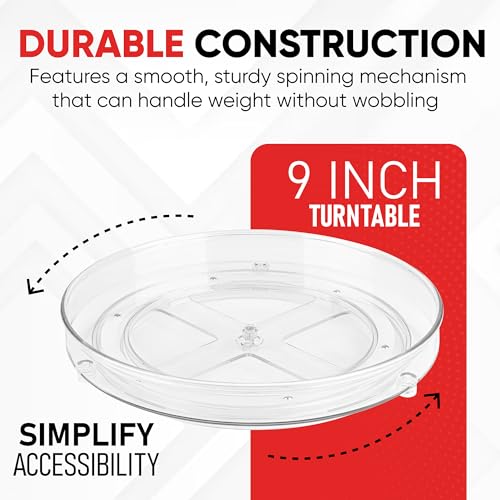 Oizeir Clear Lazy Susan Turntable Organizer (Pack of 4) 9 Inch Acrylic Rotating Storage for Cabinet, Pantry, Fridge, Bathroom, and Vanity Countertops - Image 3