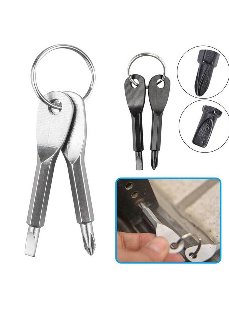 Outdoor Portable Screwdriver EDC Portable Multi-function Gadget with Key Ring Flat Head Screwdriver Cross Screwdriver(Silver)  - Image 2