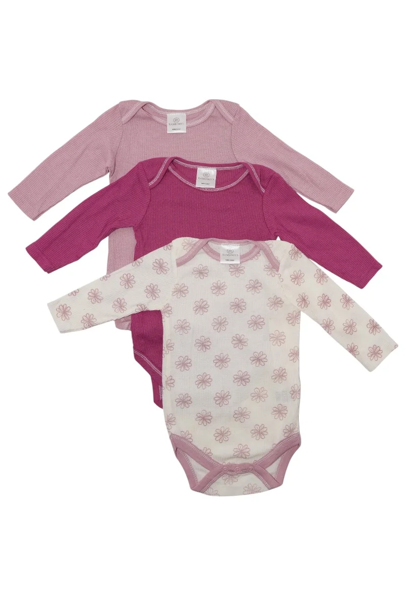 بمبىمىشى Bambimici 3-Pack Flower Print Long Sleeve Bodysuit