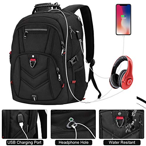 NEWHEY Laptop Backpack 18 Inch Business Travel Backpacks for Men Women Extra Large Waterproof TSA Anti Theft College Bookbags with USB Charging Port 18.4 Gaming Computer Backpack,Black - Image 5