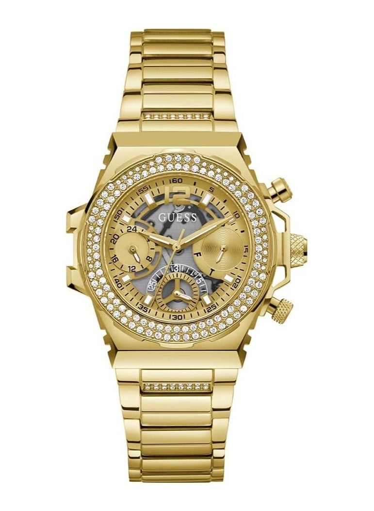 GUESS Women’s GW0552L2 Gold Tone Stainless Steel Quartz Watch – 36mm Multi-Function Dial - Image 1