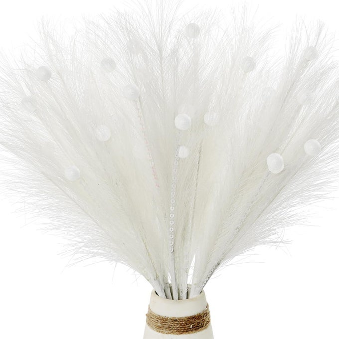 PACK OF 4 CHRISTMAS FEATHER SEQUINS BERRIES PICKS 40CM CHRISTMAS TREE LARGE FEATHERS GLITTERING SEQUINS BERRIES DECORATIONS FOR XMAS DECOR CRAFTING HOME DECORATIVE VASE FILLING WHITE