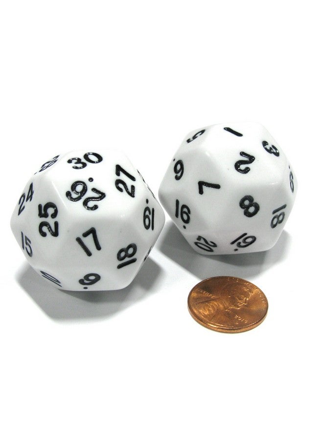 Koplow Games Set of 2 Triantakohedron D30 30 Sided 33mm Jumbo Dice - White w Black Numbers