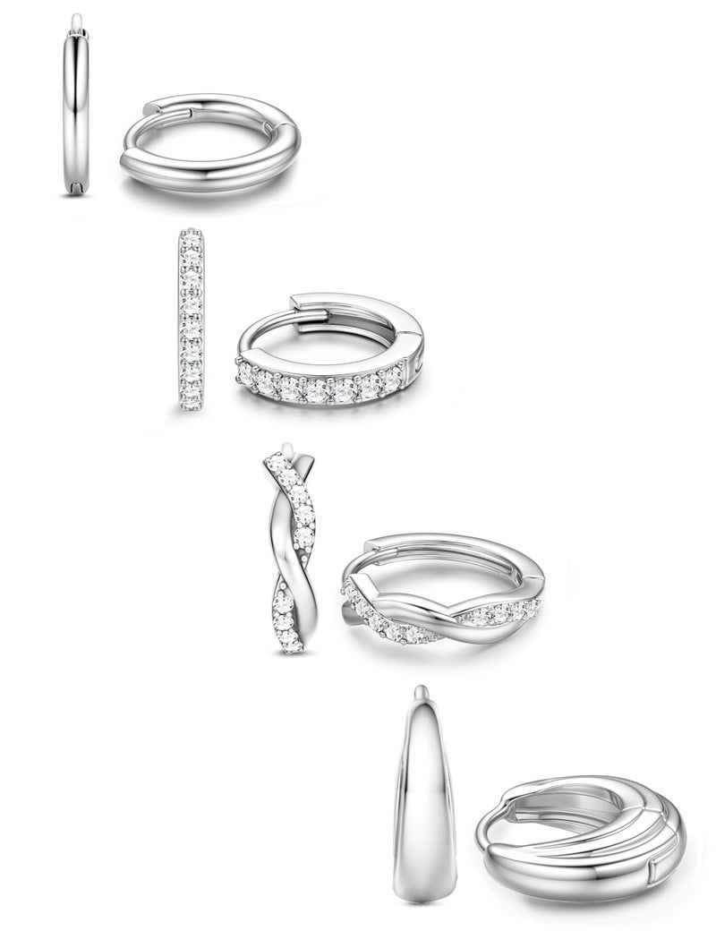 Jstyle Small Hoop Earrings for Women Trendy Silver Huggie Earrings Hypoallergenic Cartilage Earring Stack Huggie Hoops Earring Sets for Multiple Piercing 4 Pairs - Image 1