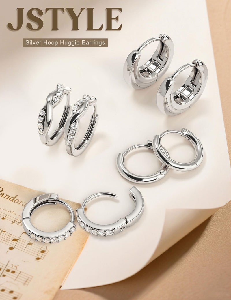 Jstyle Small Hoop Earrings for Women Trendy Silver Huggie Earrings Hypoallergenic Cartilage Earring Stack Huggie Hoops Earring Sets for Multiple Piercing 4 Pairs - Image 4