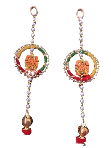 Aahum Handmade Wall Door Ganesha Bandhwar with Multicolor Bangle Pompom with Golden Beads Hanging Torans Bandhwar Decoration Item for HomeDécor Diwali Festival,Navratri,Wedding (1 FT 2Strings) - Image 1