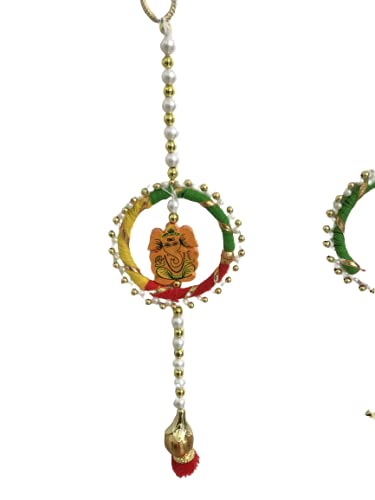 Aahum Handmade Wall Door Ganesha Bandhwar with Multicolor Bangle Pompom with Golden Beads Hanging Torans Bandhwar Decoration Item for HomeDécor Diwali Festival,Navratri,Wedding (1 FT 2Strings) - Image 2