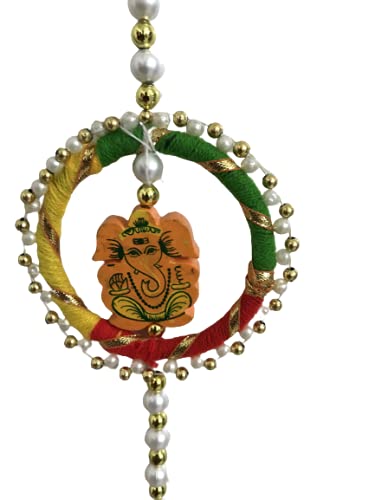 Aahum Handmade Wall Door Ganesha Bandhwar with Multicolor Bangle Pompom with Golden Beads Hanging Torans Bandhwar Decoration Item for HomeDécor Diwali Festival,Navratri,Wedding (1 FT 2Strings) - Image 3