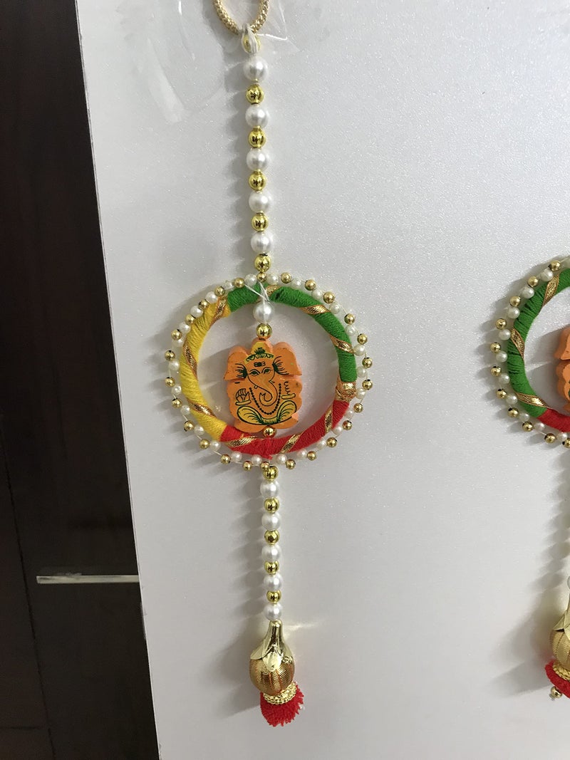 Aahum Handmade Wall Door Ganesha Bandhwar with Multicolor Bangle Pompom with Golden Beads Hanging Torans Bandhwar Decoration Item for HomeDécor Diwali Festival,Navratri,Wedding (1 FT 2Strings) - Image 5